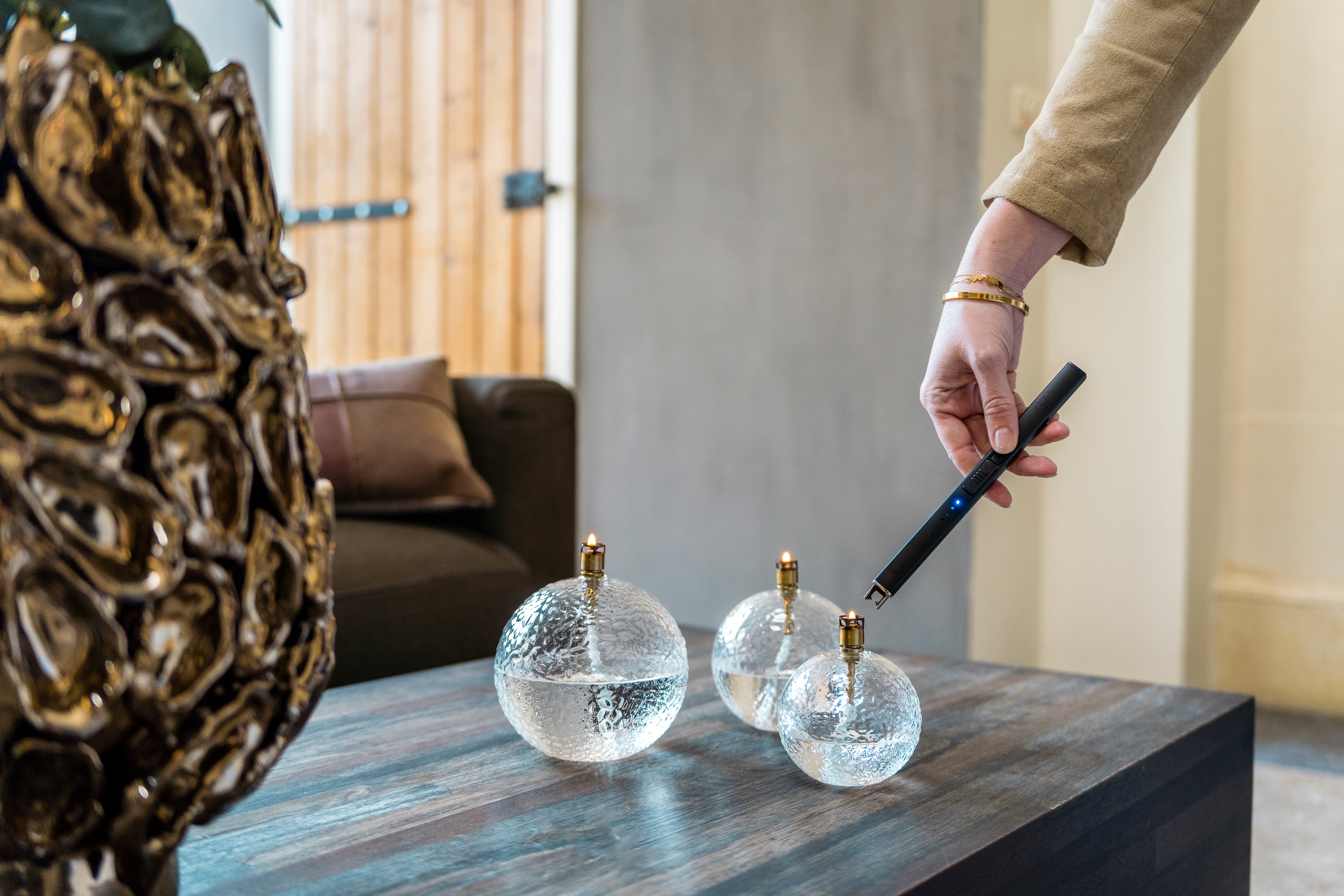 Olielamp | Rond gehamerd Brass