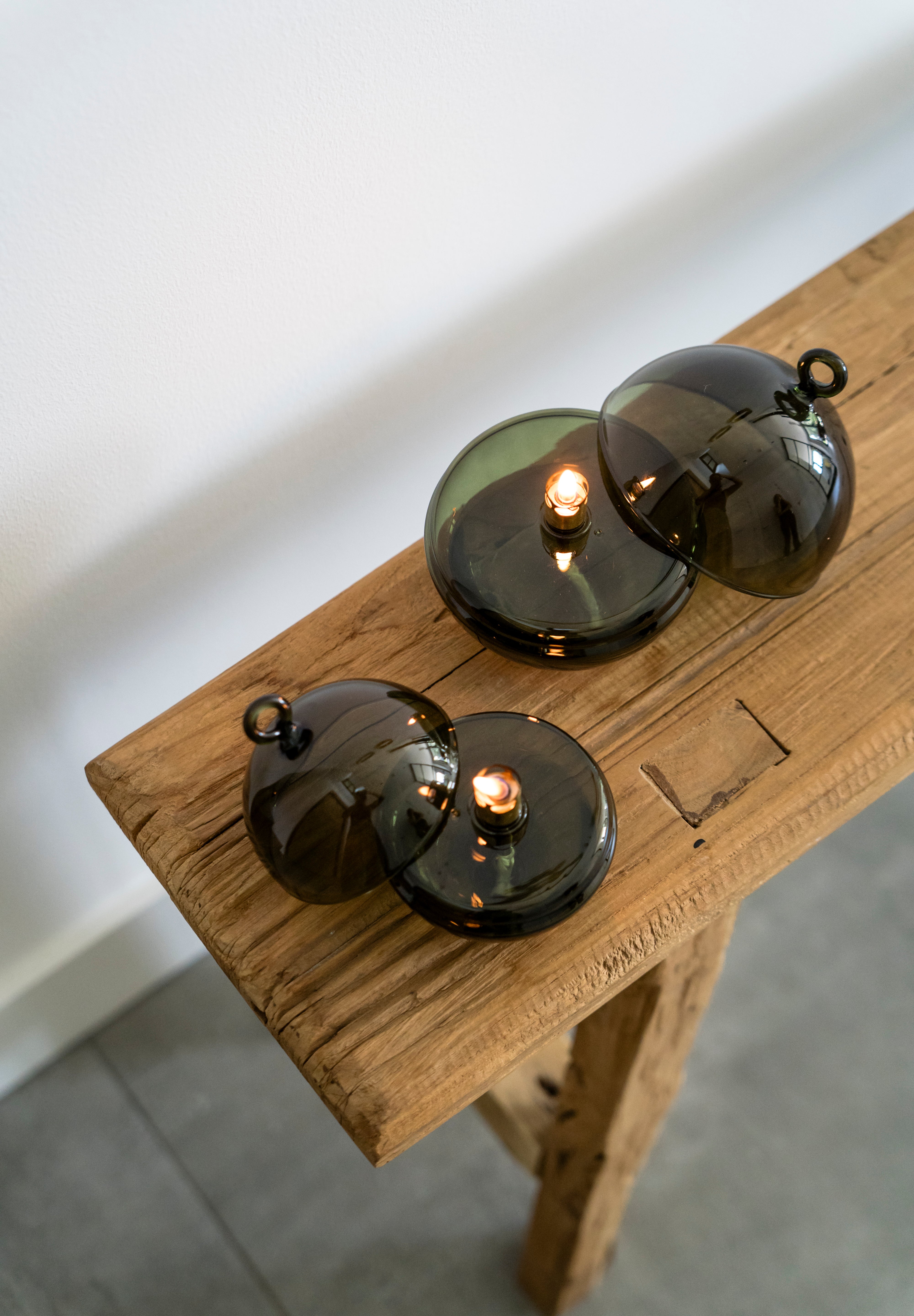 Olielamp | Round cover smoke green brass