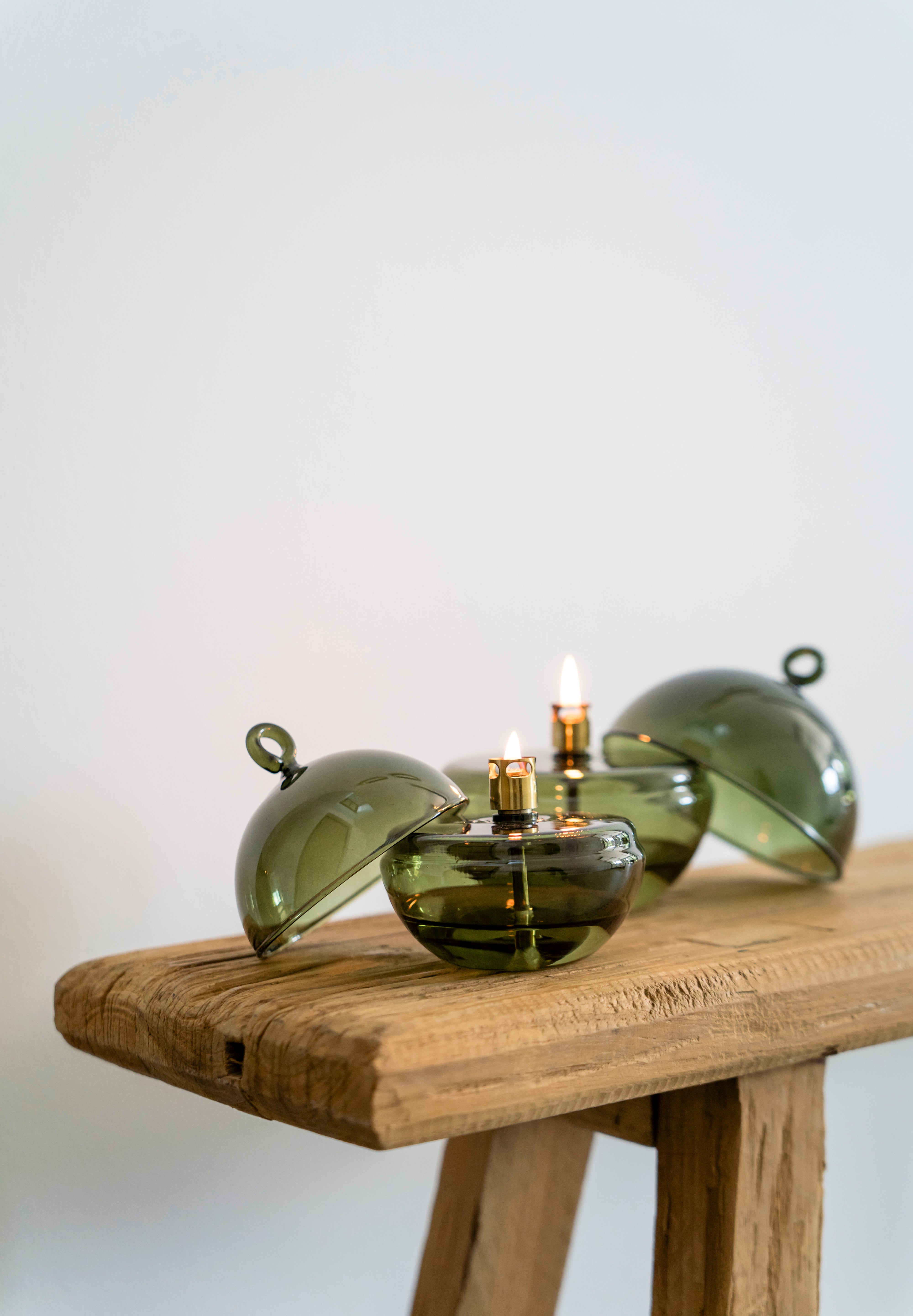Olielamp | Round cover smoke green brass