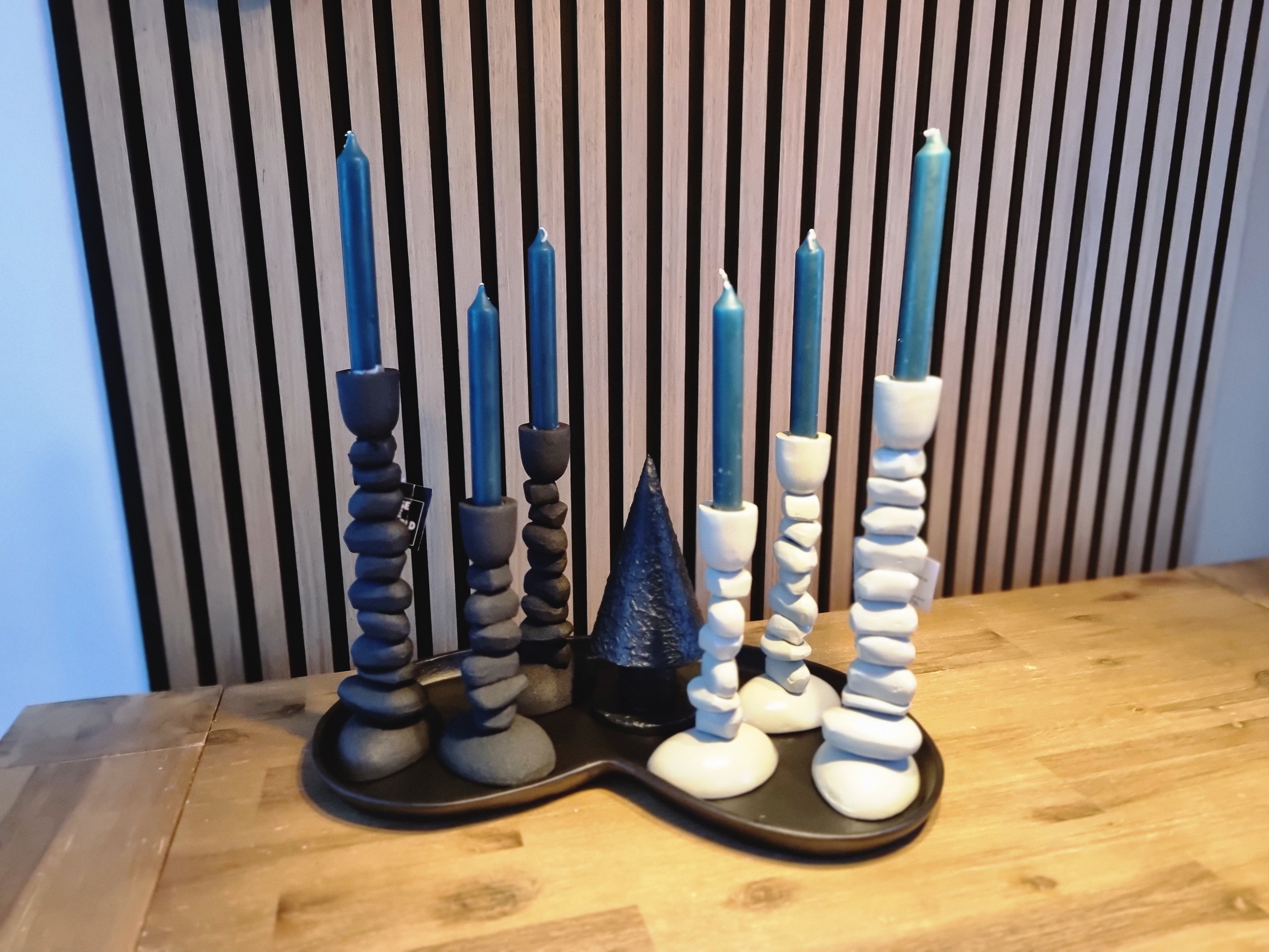 Kandelaar | Nechi black en Ivoor kleurige set van 3