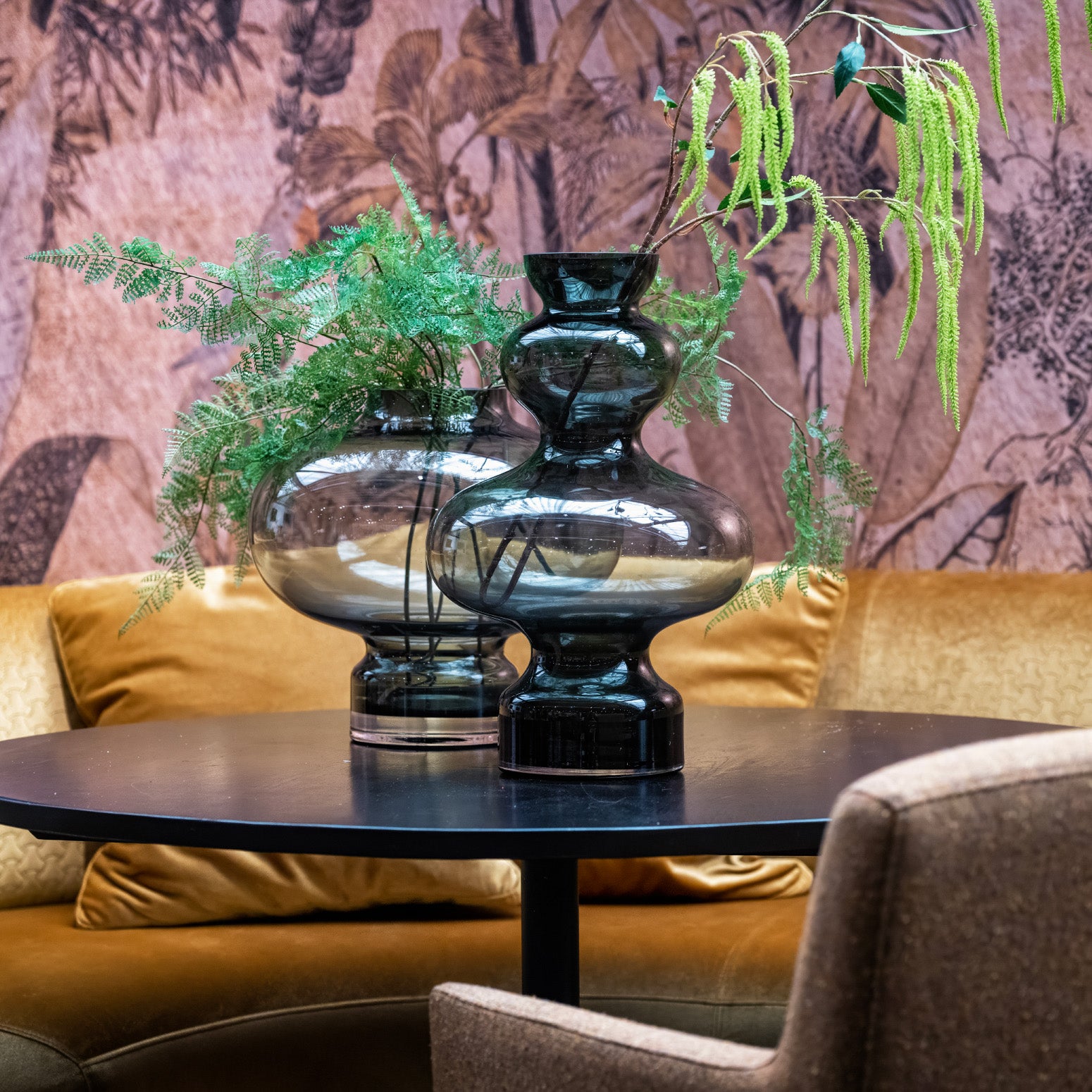 Vase | Large smoke globe vase on stand