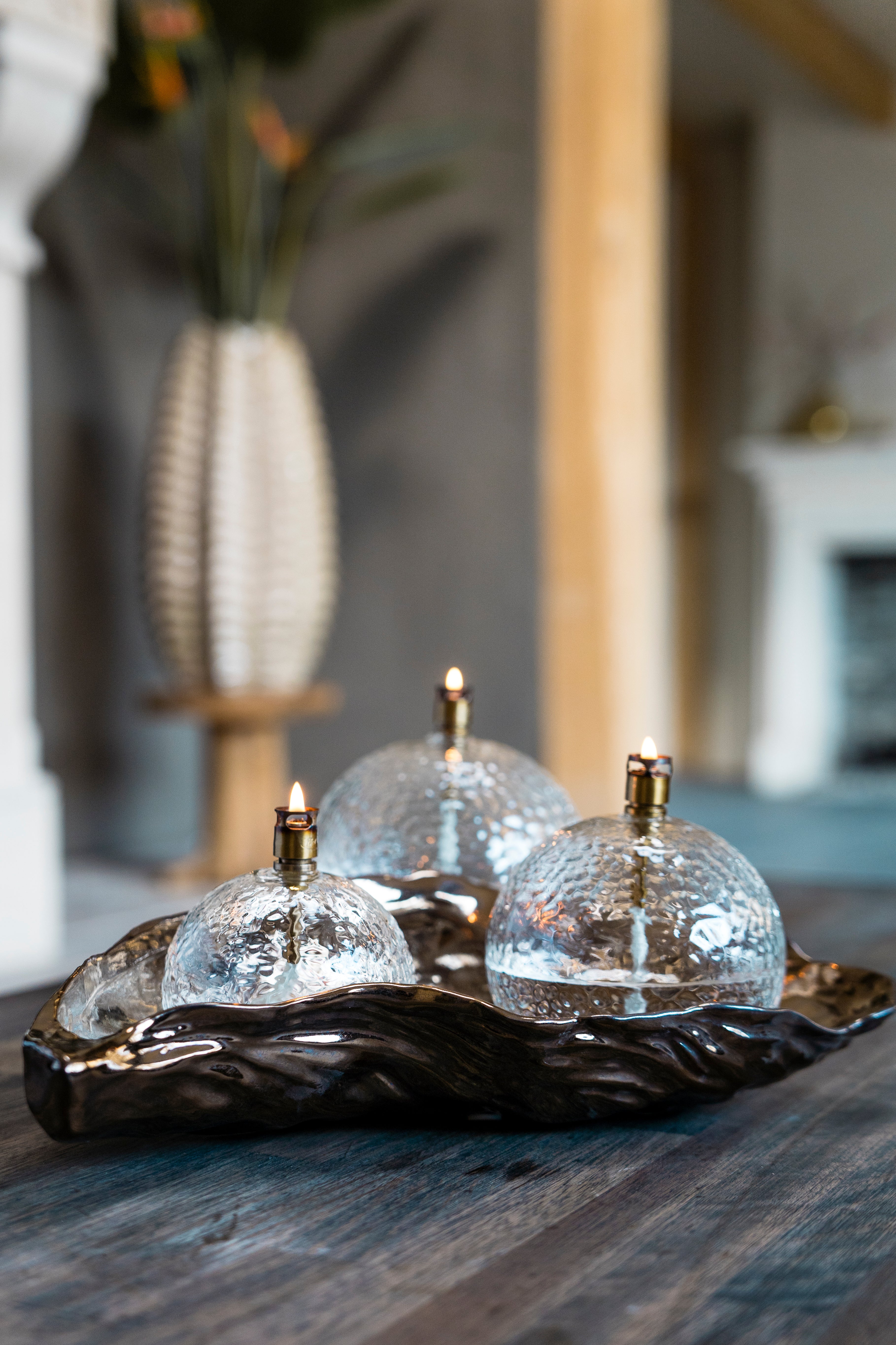 Olielamp | Rond gehamerd Brass