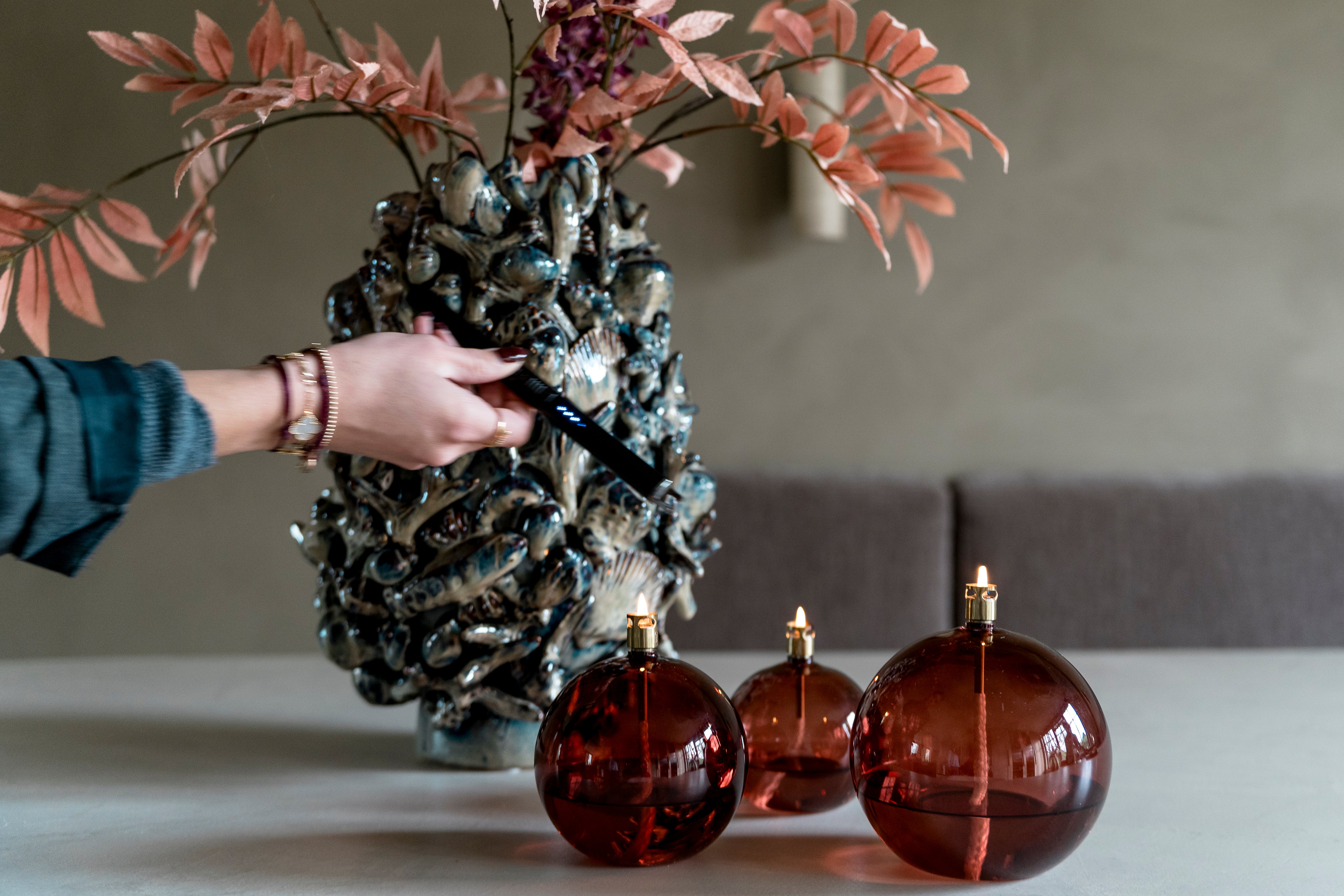 Olielamp | Round amarant brass