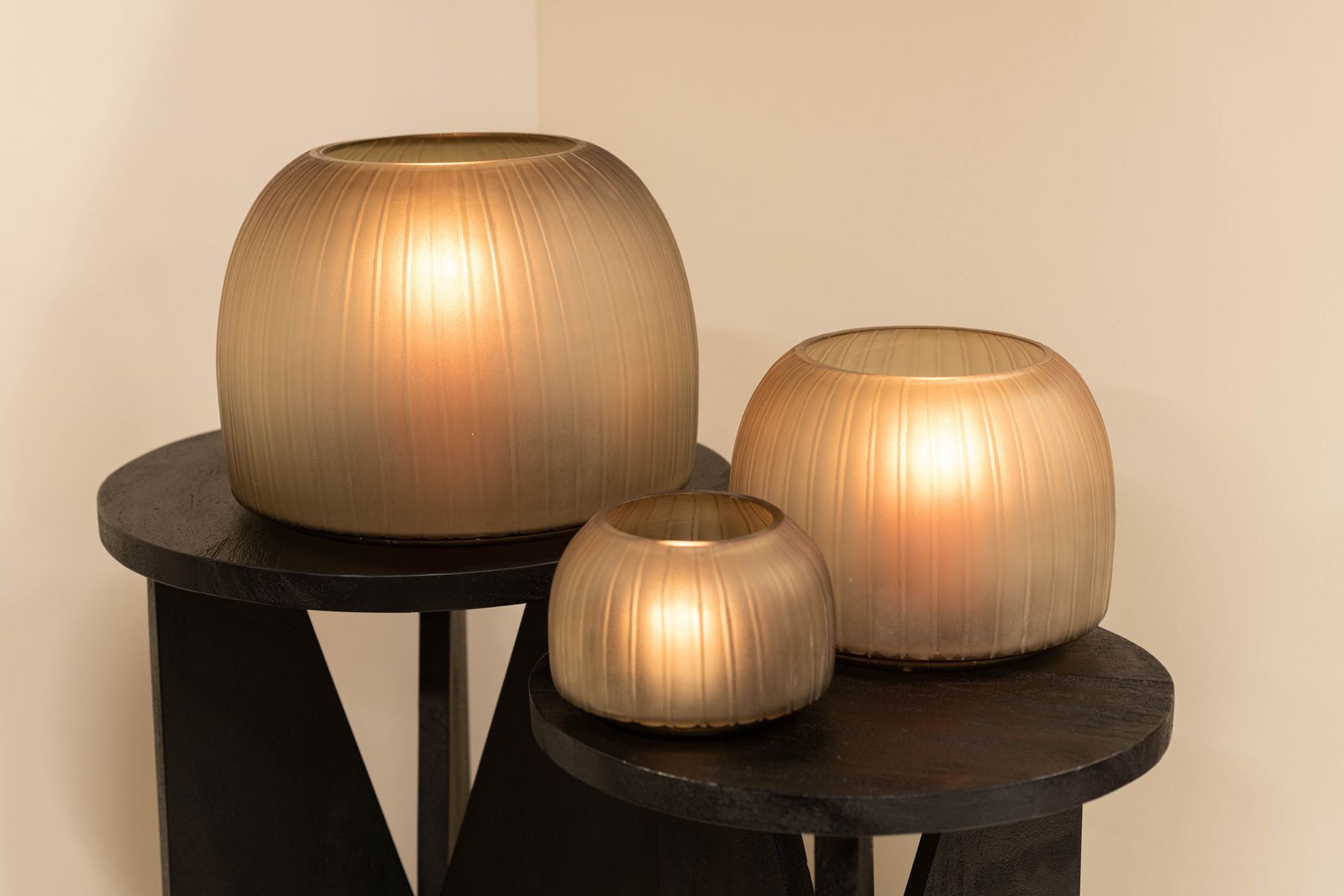 Candle holder | Glass dome light smoke hand-cut