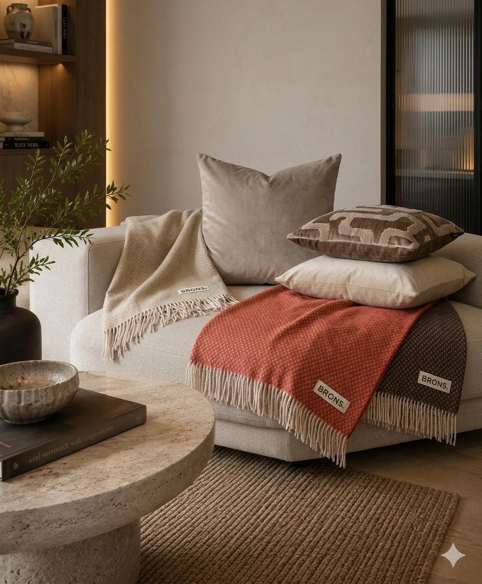 Plaid | BRONZE Luxuriöses Plaid Taupe, Ecru und Terra