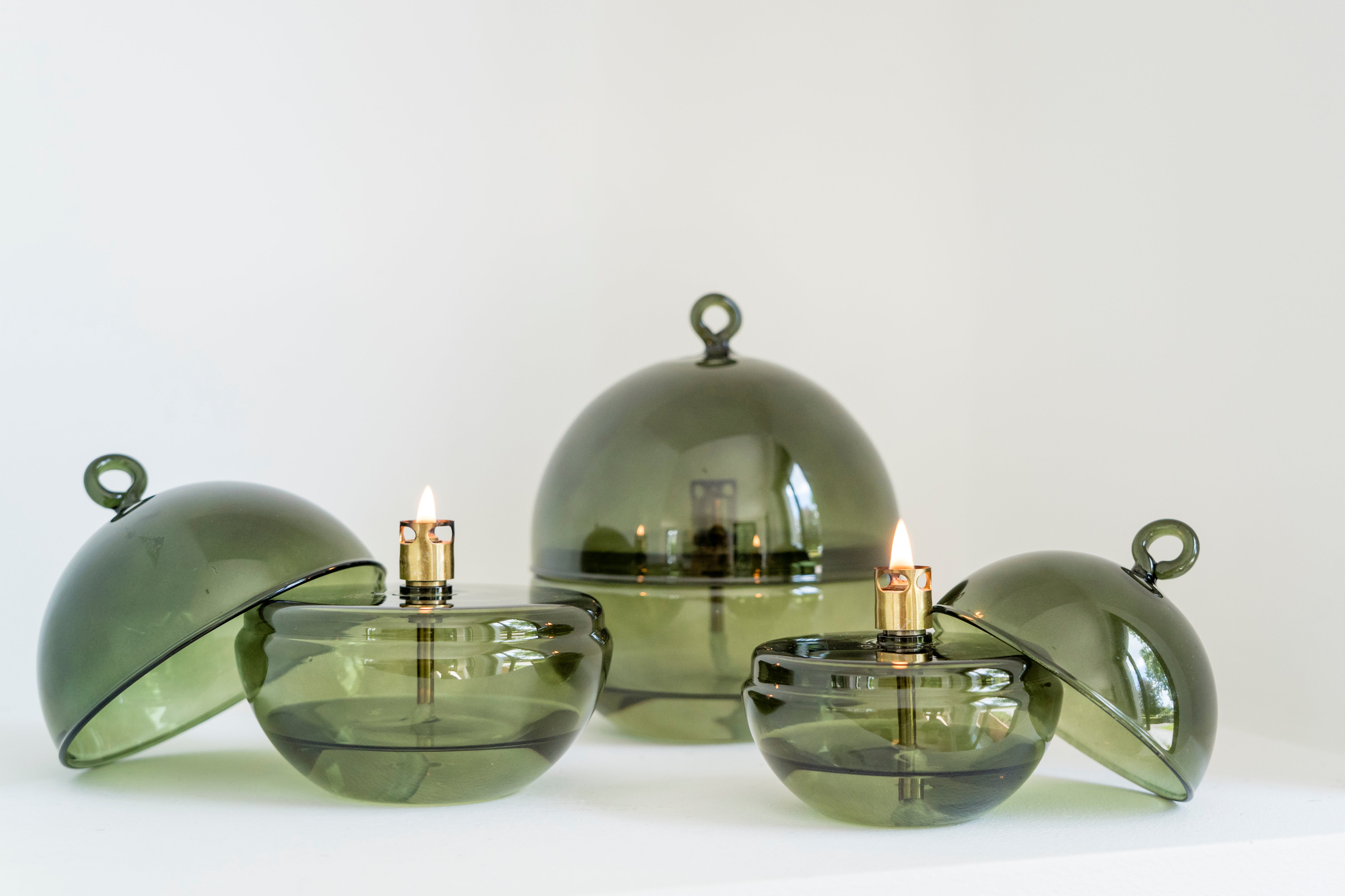 Olielamp | Round cover smoke green brass