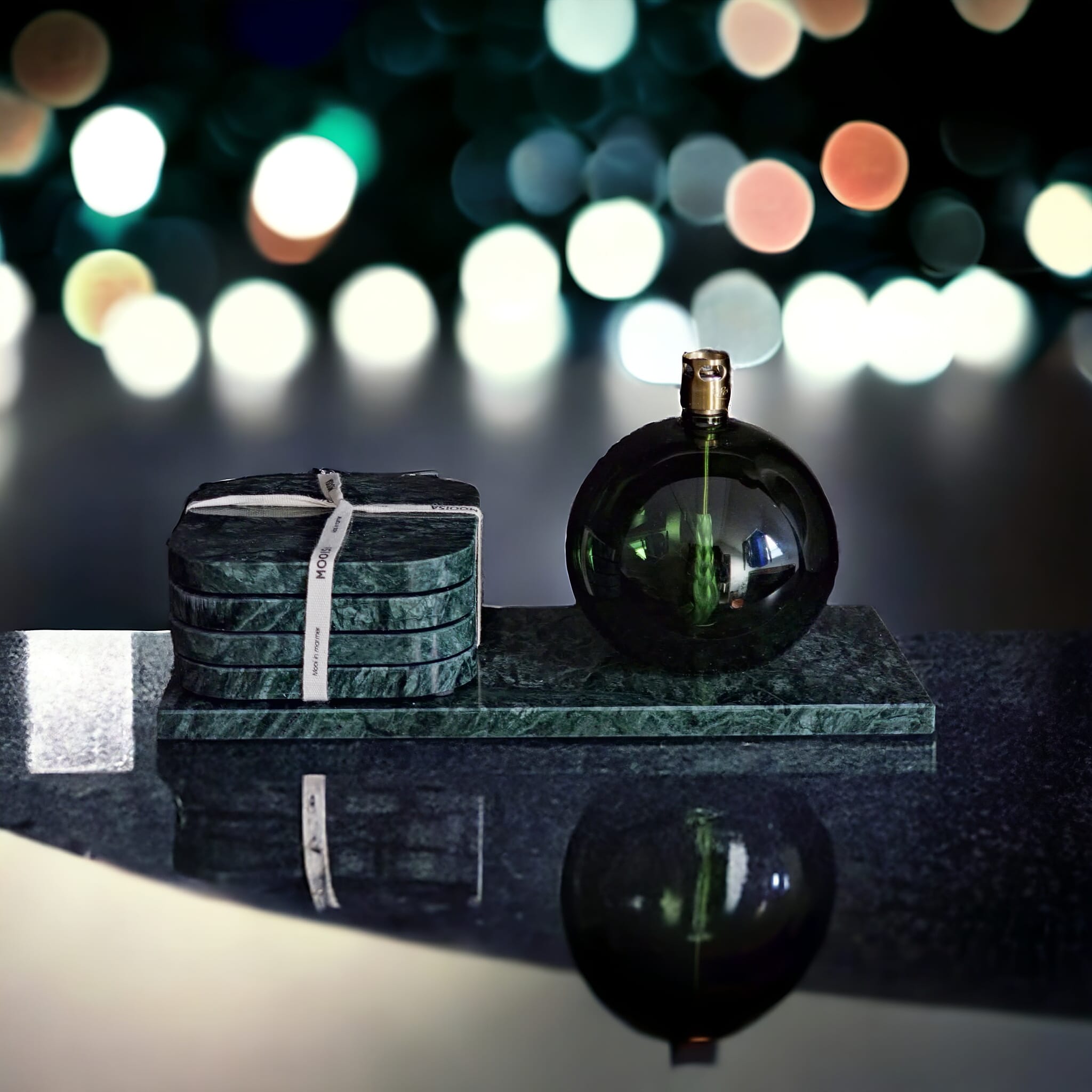 Shop the look - Olielamp,onderzetters, dienblad en olie Groen