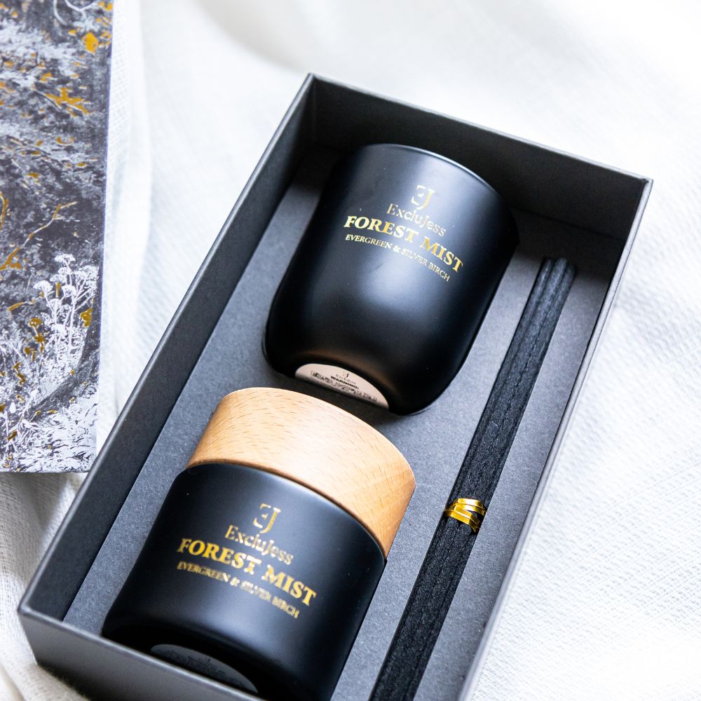Giftset | Forest Mist geurstokjes & geurkaars Evergreen & Silver Birch
