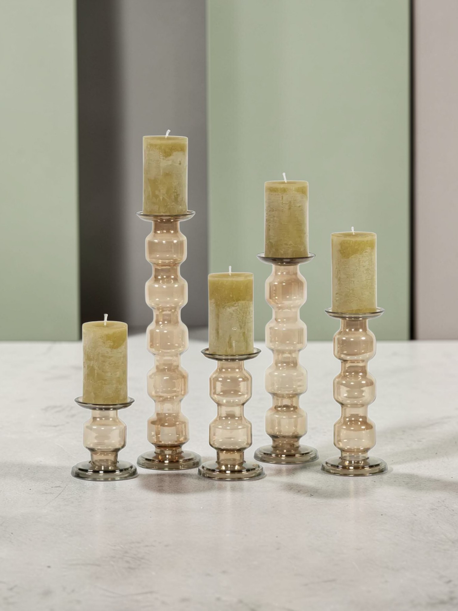 Kandelaar | Glass Candelholder champagne luster