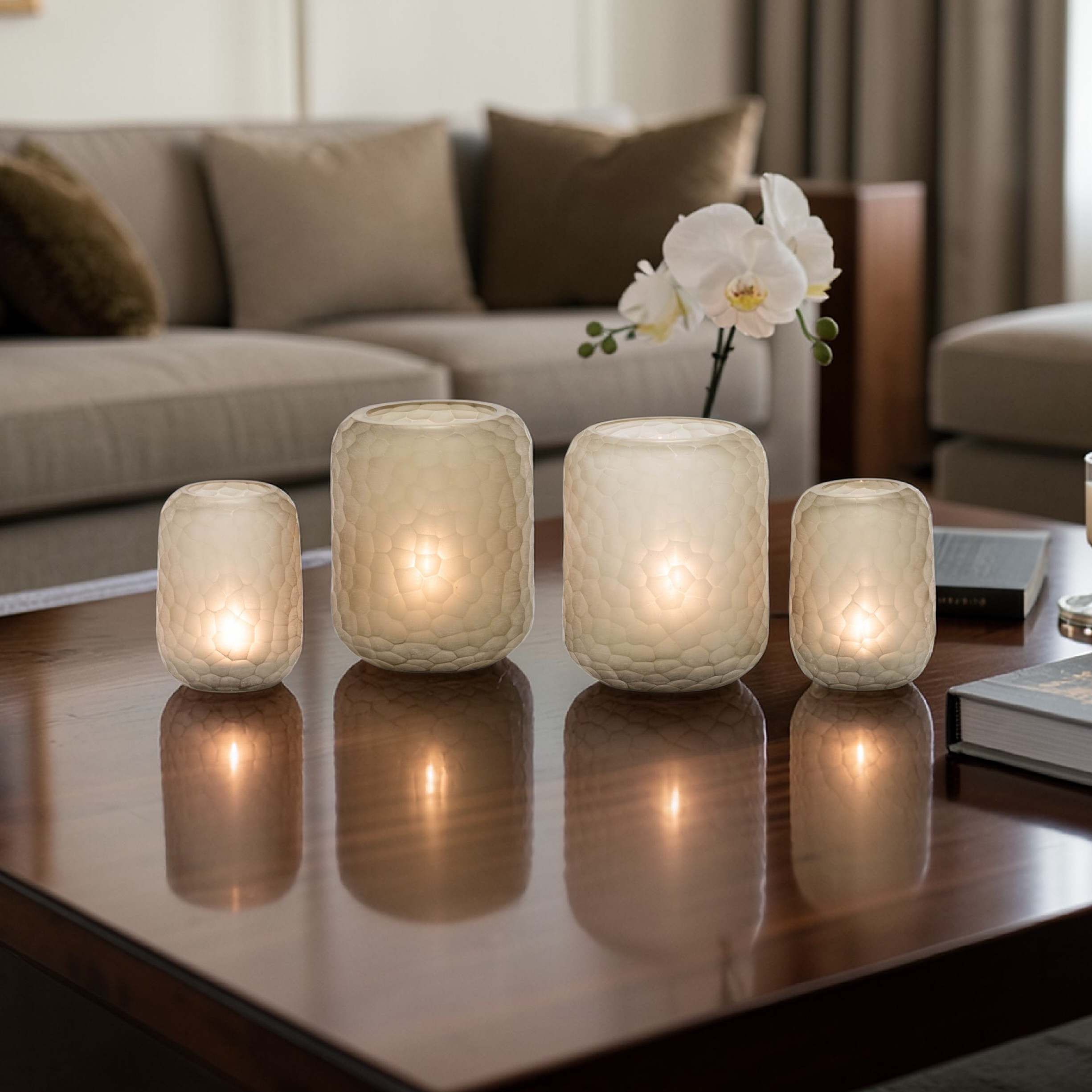 Waxinelichthouder | T-light holder / vase round with cutting – light smoke