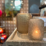 Waxinelichthouder | T-light holder / vase round with cutting – light smoke