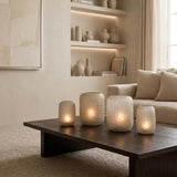 Waxinelichthouder | T-light holder / vase round with cutting – light smoke
