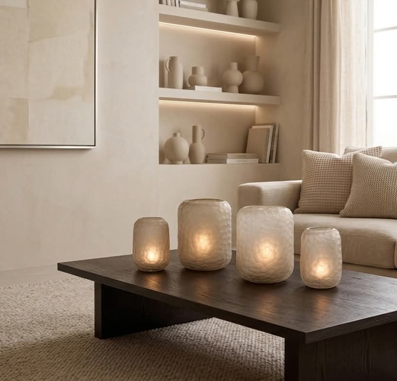 Waxinelichthouder | T-light holder / vase round with cutting – light smoke