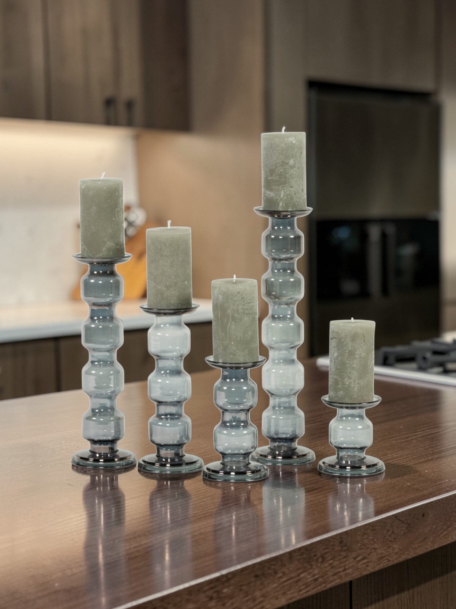 Kandelaar | Glass Candelholder grey luster